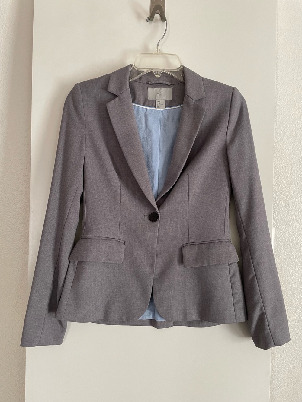 H&M Cotton Blue/Grey Classic Blazer Structured Fully Lined Single Breasted